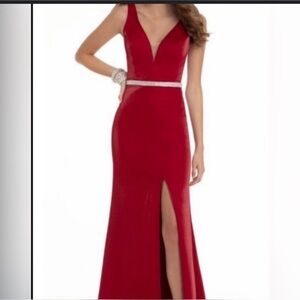 Camille La Vie Red Gown with Silver Rhinestone Belt NWT size 4